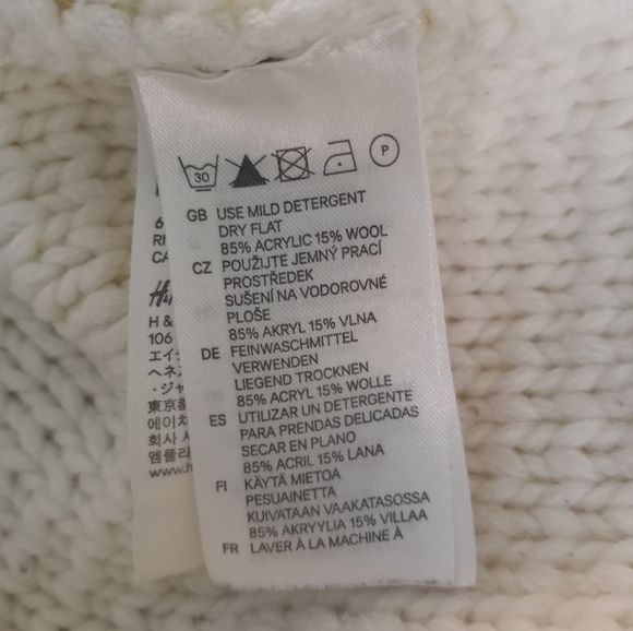 Divided Wool Blend Classic Cable Knit Fisherman White Cardigan Elbow Patches L - Picture 7 of 9